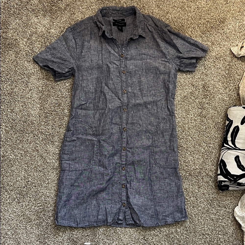 Tahari 100% Linen Button-Up Shirt Dress